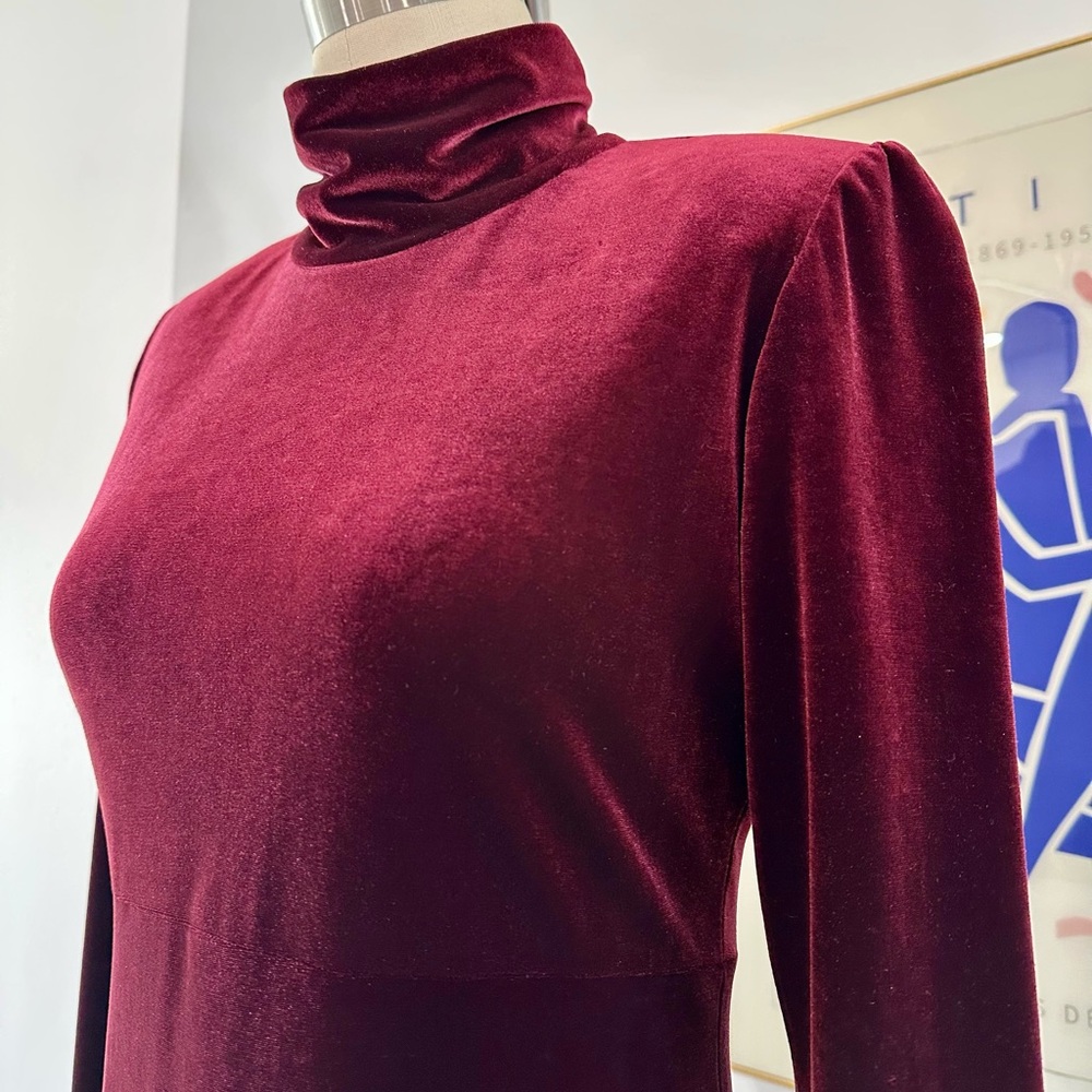 Vintage 90’s Velvet Burgundy Long Sleeve Dress - Picture 8 of 15